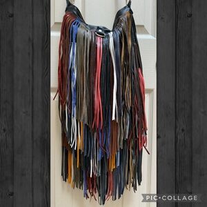 Genuine Leather Multicolor Fringed Boho Crossbody Bag